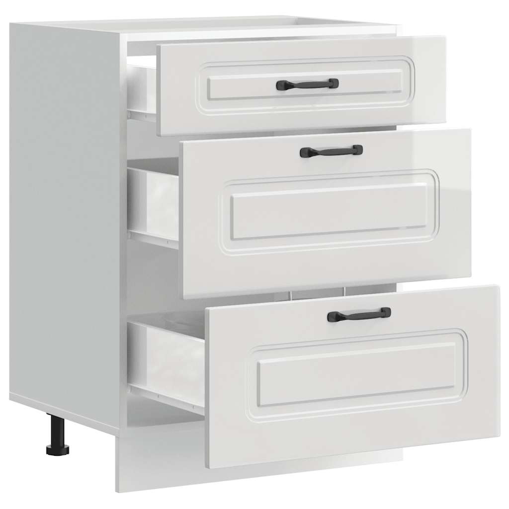 Mobiletto da cucina "Kalmar" Bianco lucido in legno ingegnerizzato