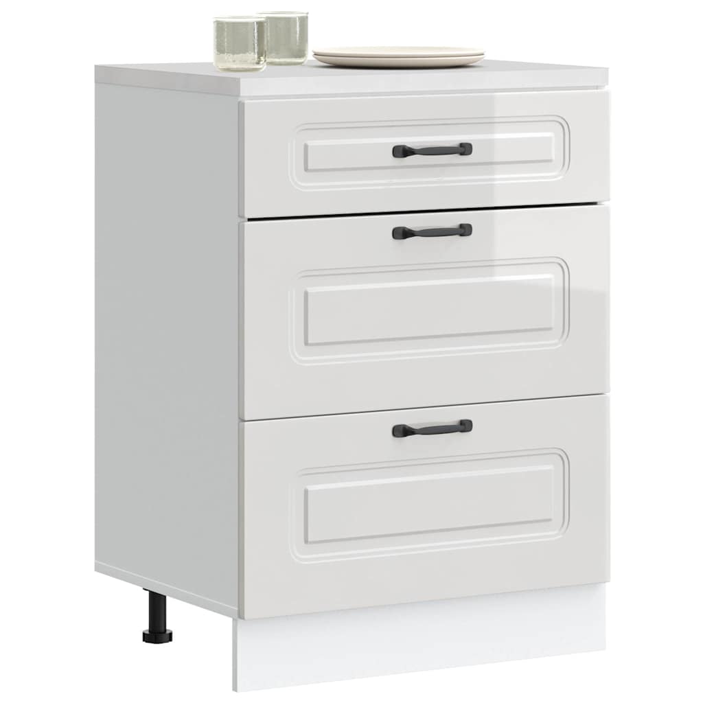 Mobiletto da cucina "Kalmar" Bianco lucido in legno ingegnerizzato