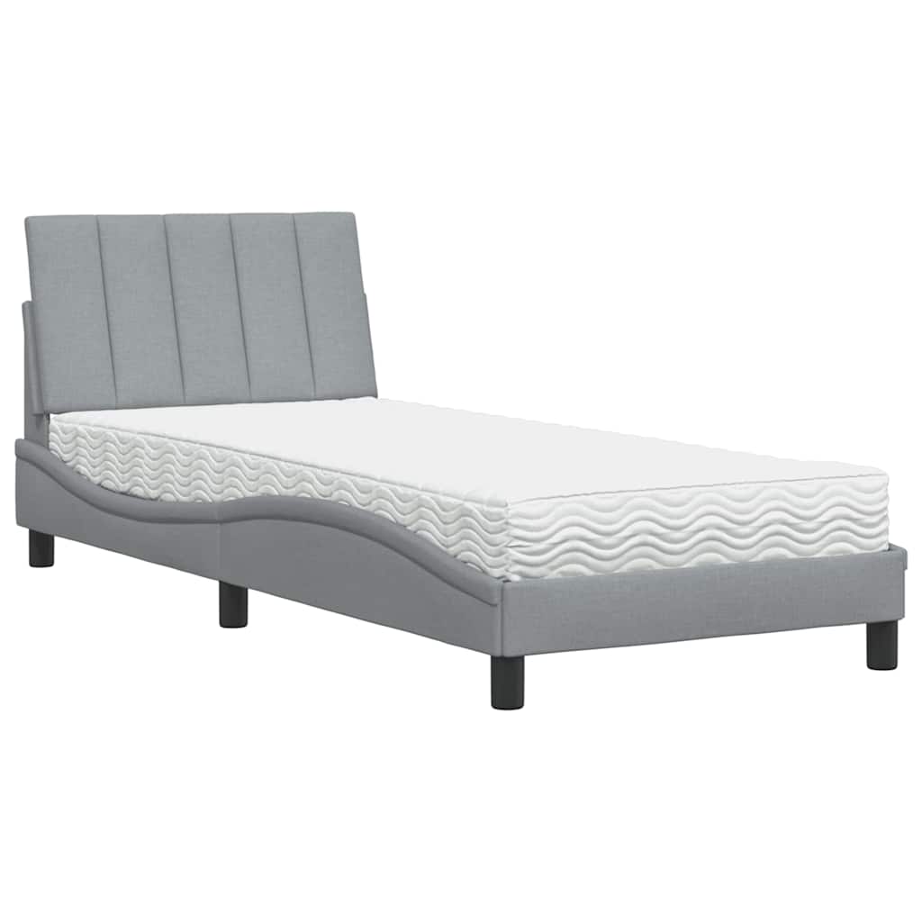 Letto con Materasso Hanko Grigio Chiaro 80x200 cm in Tessuto