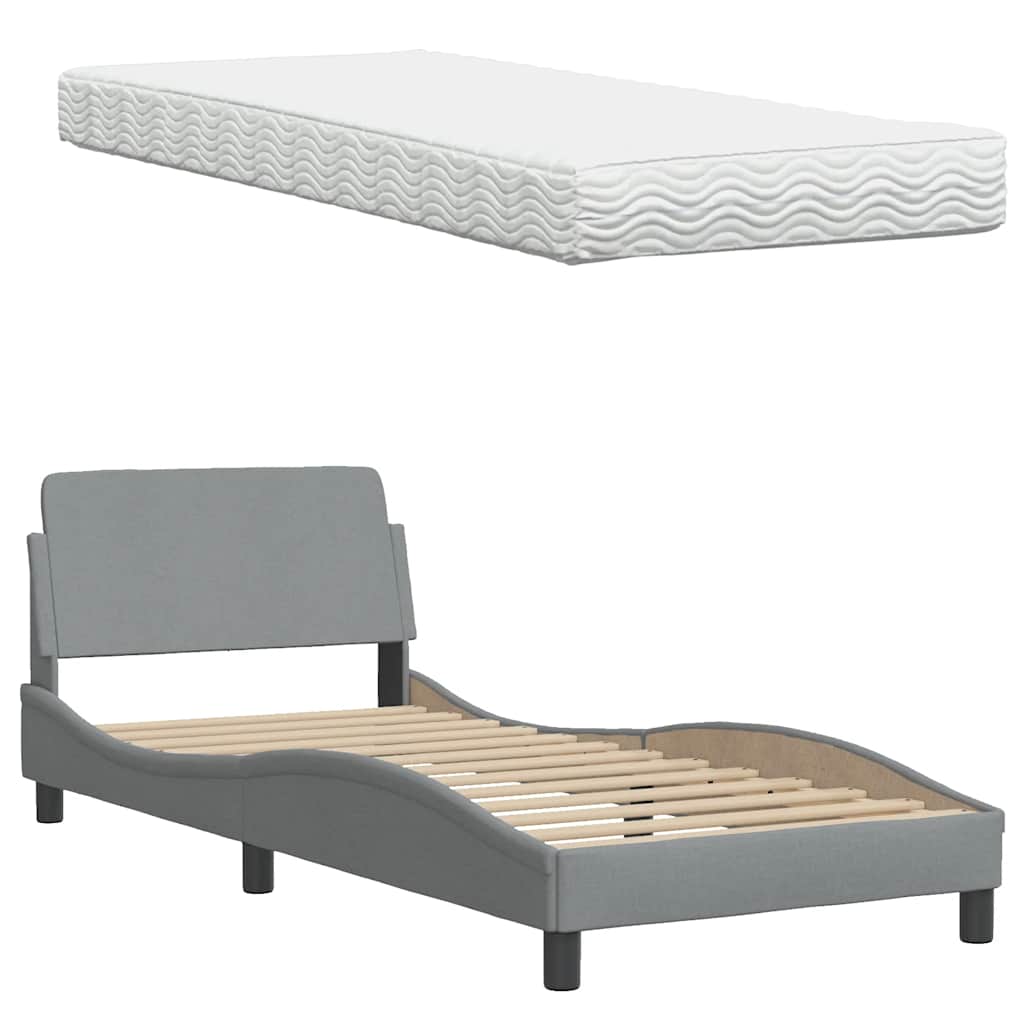 Letto con Materasso Hanko Grigio Chiaro 80x200 cm in Tessuto