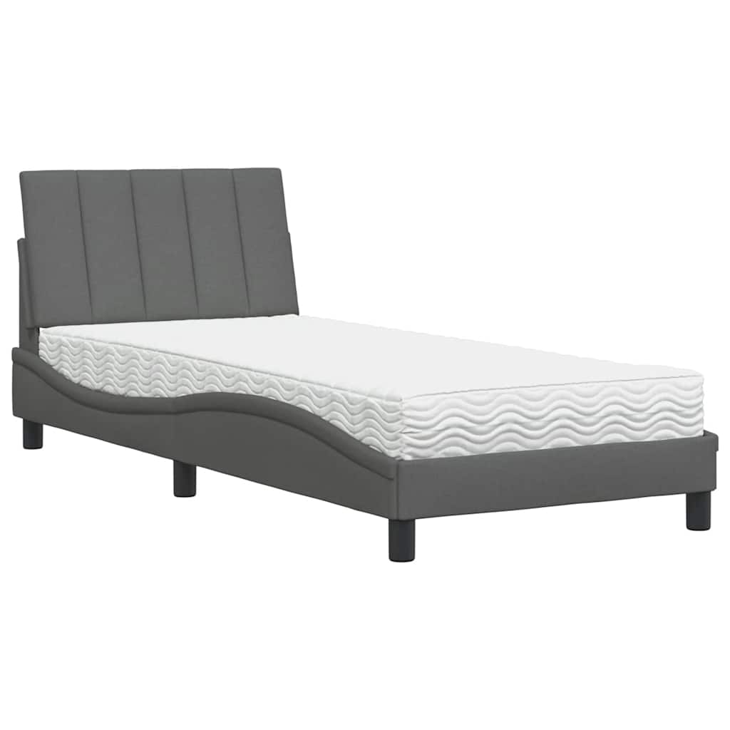Letto con Materasso Hanko Grigio Scuro 80x200 cm in Tessuto
