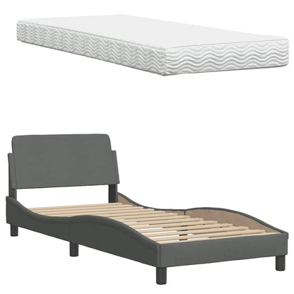Letto con Materasso Hanko Grigio Scuro 80x200 cm in Tessuto