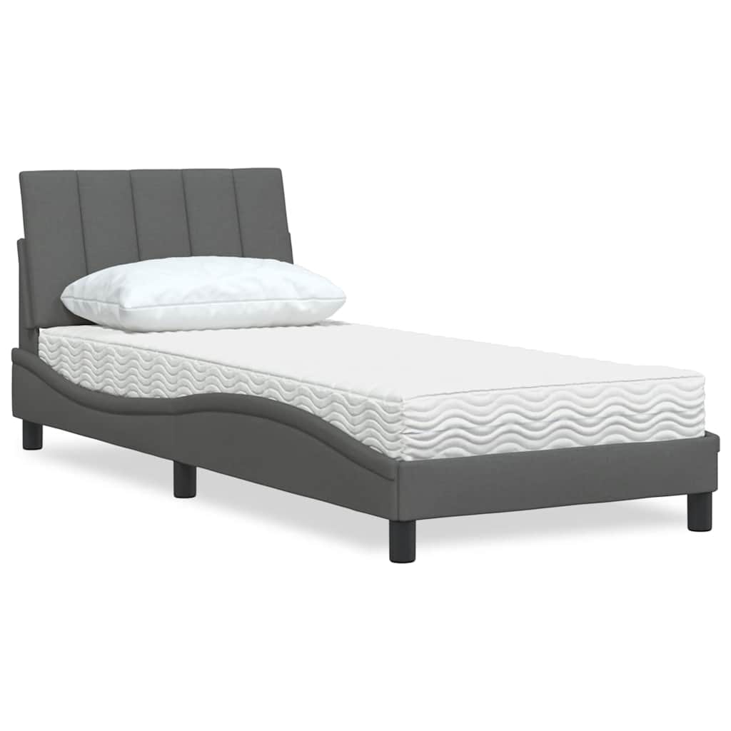 Letto con Materasso Hanko Grigio Scuro 80x200 cm in Tessuto