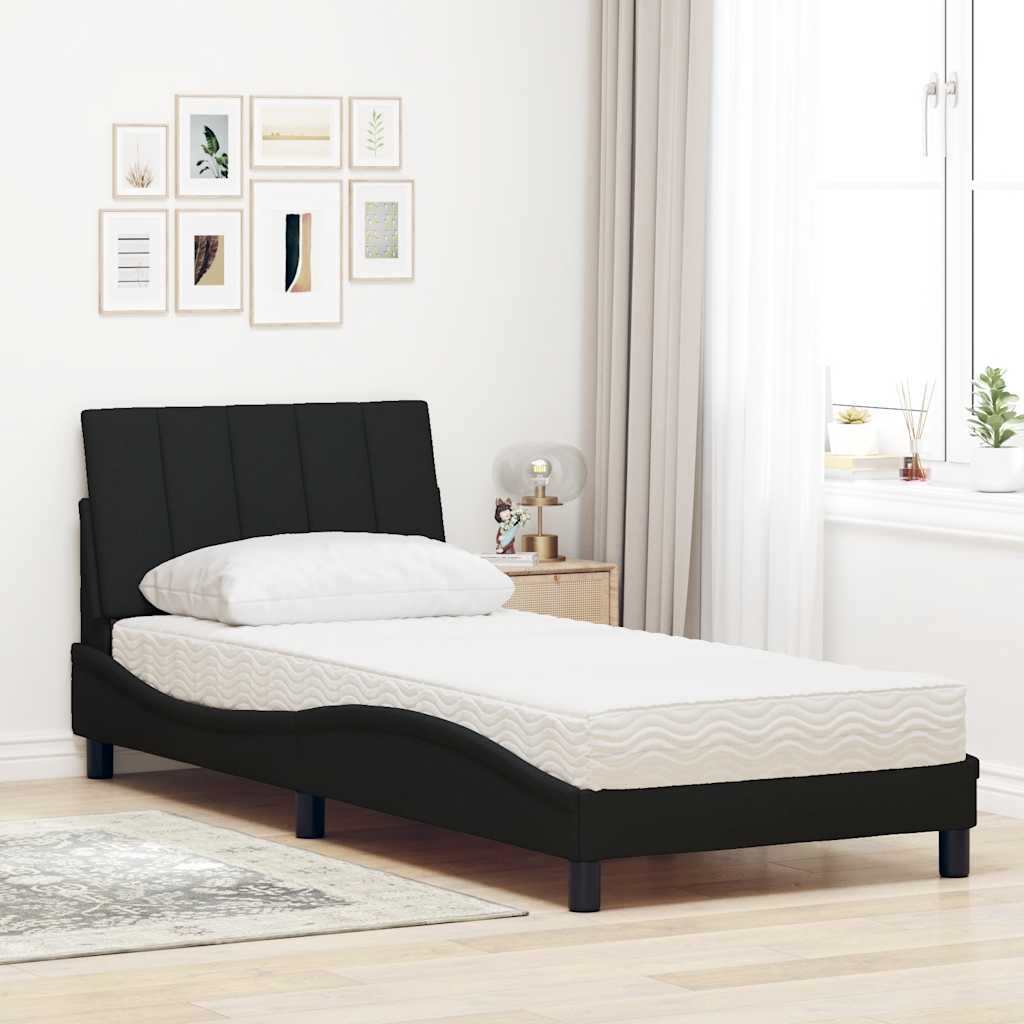 Letto con Materasso Nero 80x200 cm in Tessuto