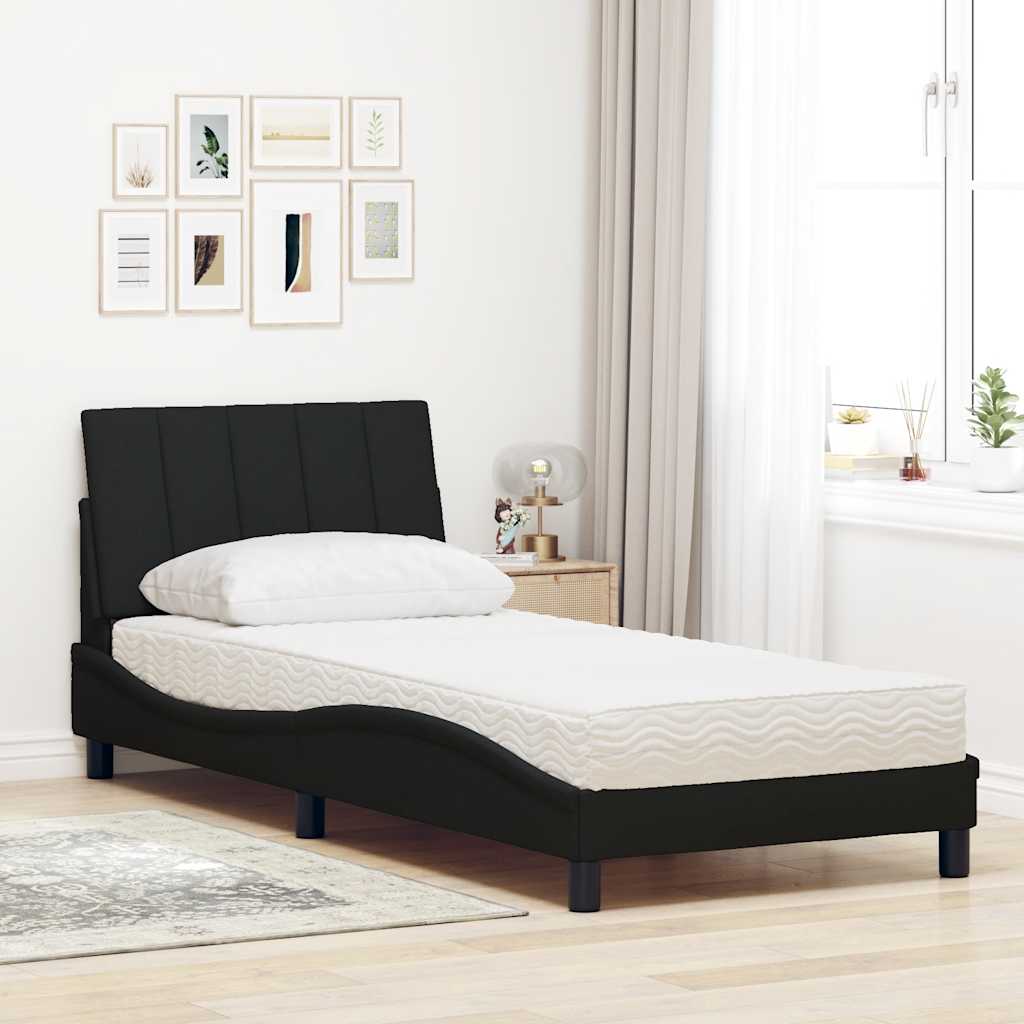 Letto con Materasso Hanko Nero 80x200 cm in Tessuto