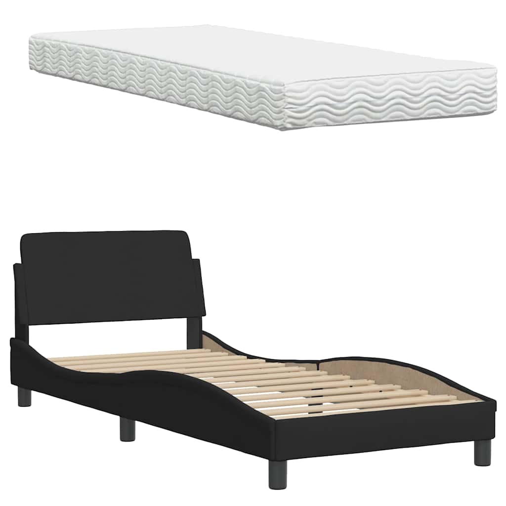 Letto con Materasso Hanko Nero 80x200 cm in Tessuto