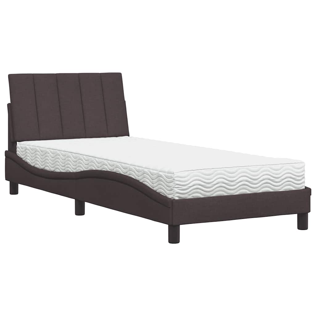 Letto con Materasso Hanko Marrone Scuro 80x200 cm in Tessuto