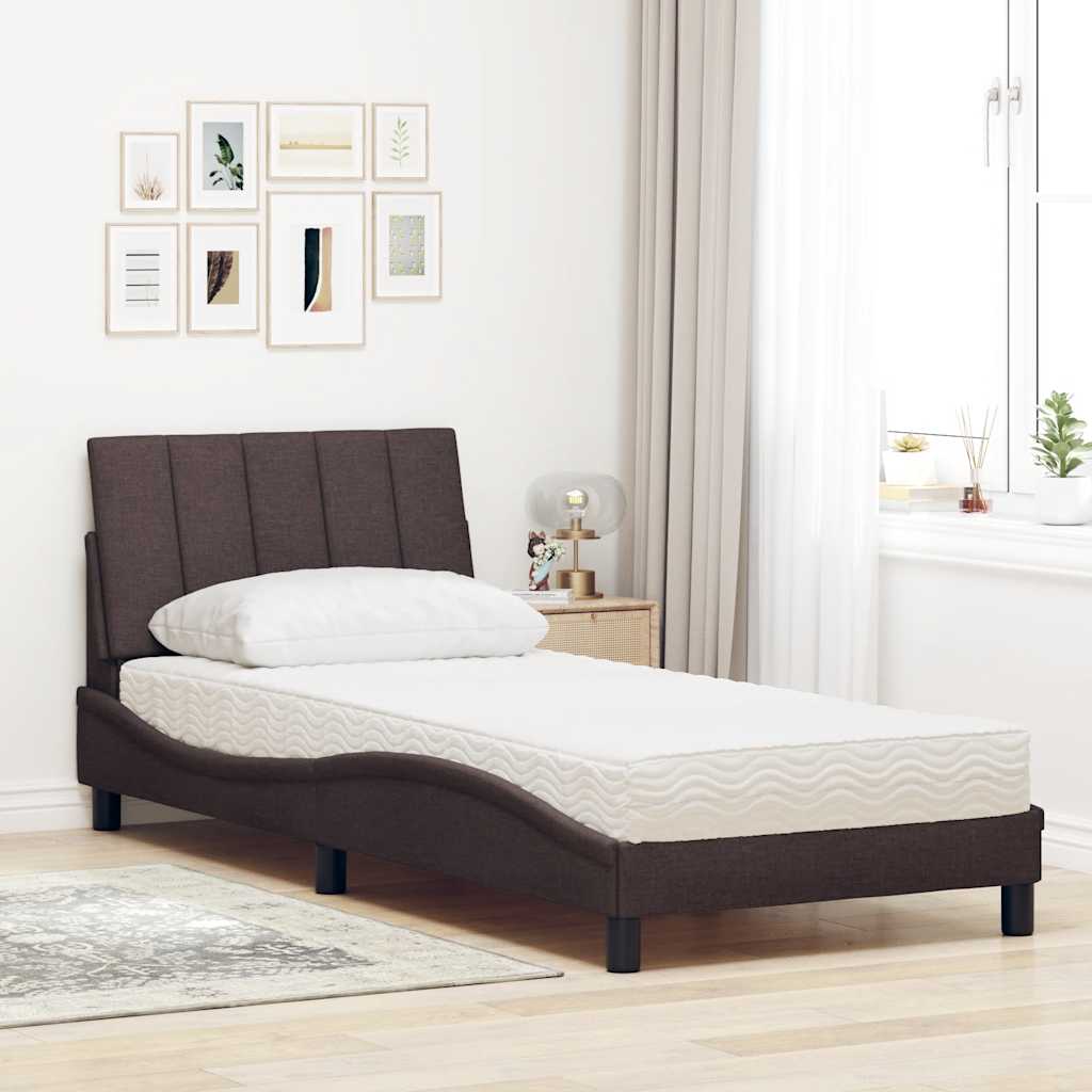 Letto con Materasso Hanko Marrone Scuro 80x200 cm in Tessuto