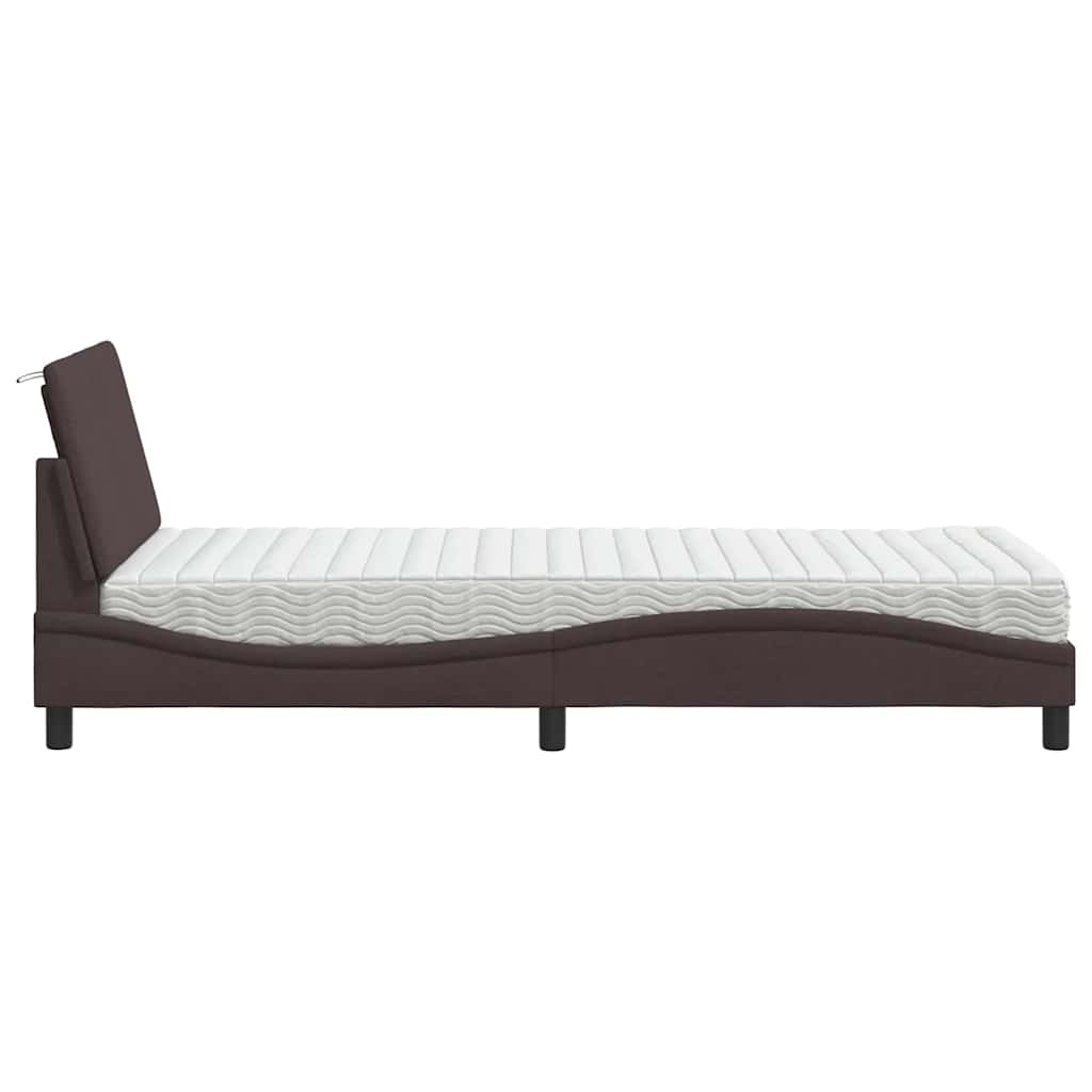 Letto con Materasso Hanko Marrone Scuro 80x200 cm in Tessuto