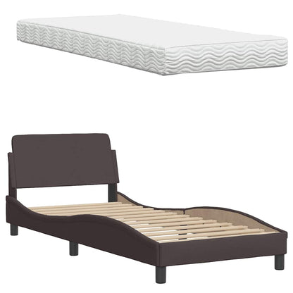 Letto con Materasso Hanko Marrone Scuro 80x200 cm in Tessuto