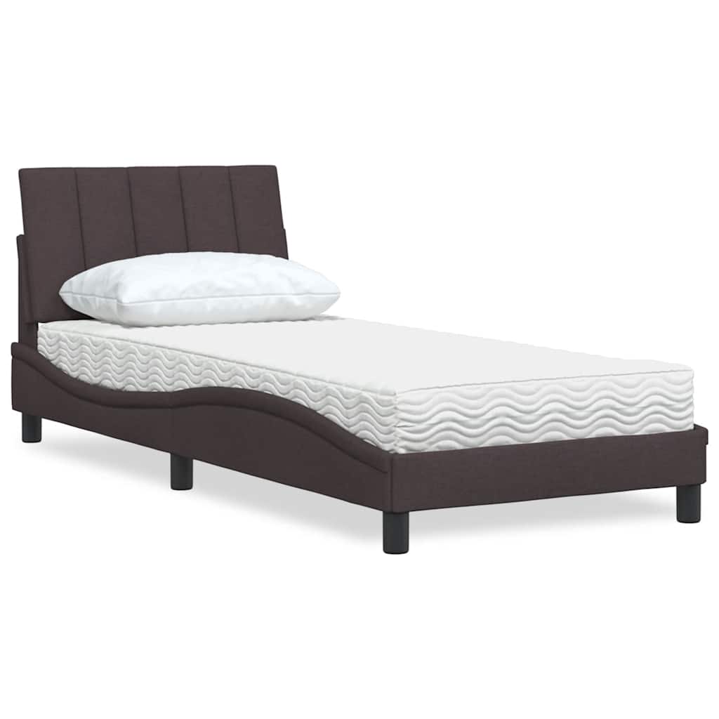 Letto con Materasso Hanko Marrone Scuro 80x200 cm in Tessuto