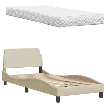 Letto con Materasso Hanko Crema 80x200 cm in Tessuto