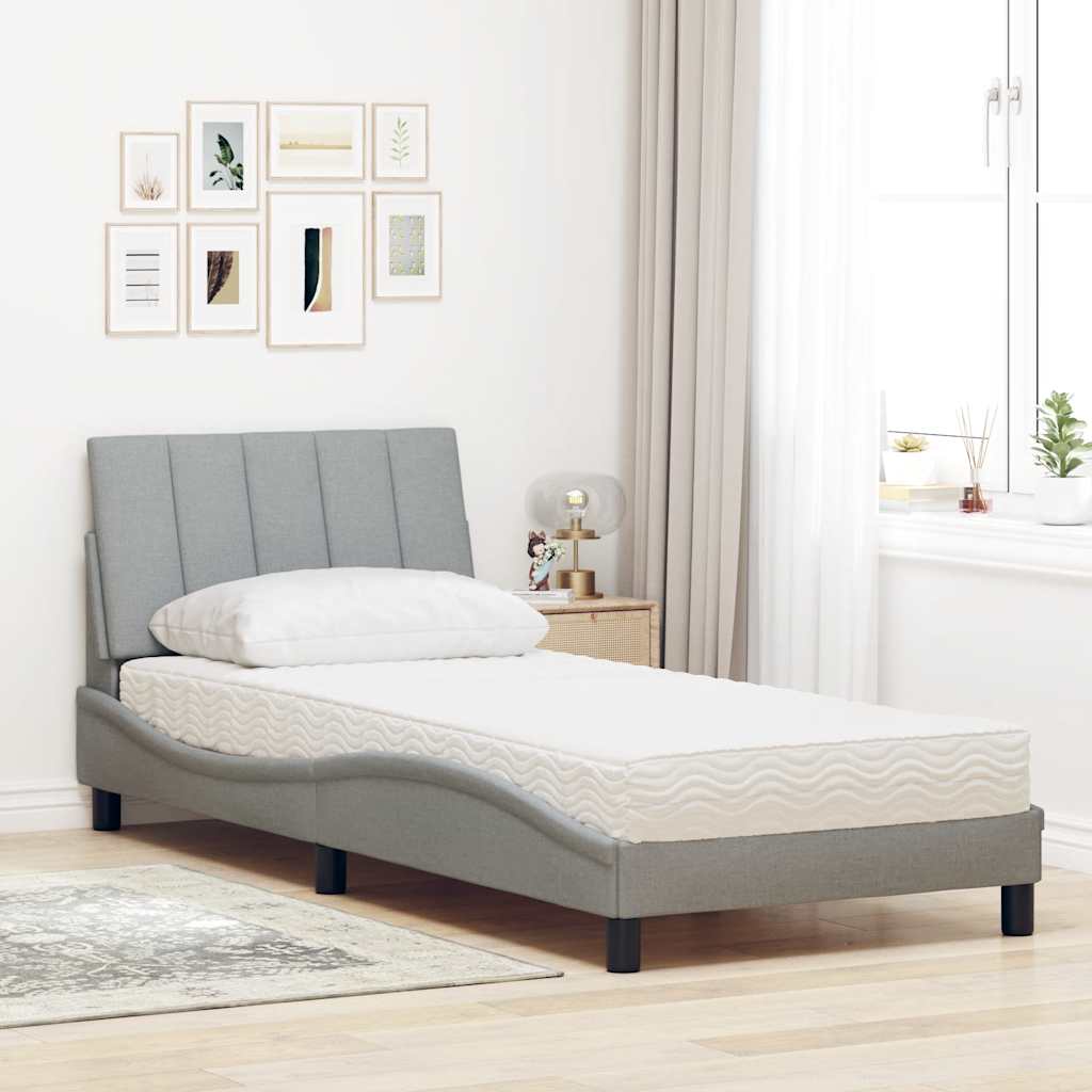 Letto con Materasso Hanko Grigio Chiaro 90x190 cm in Tessuto