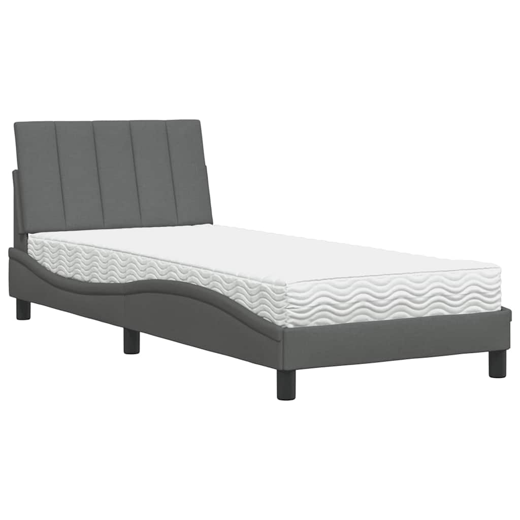 Letto con Materasso Grigio Scuro 90x190 cm in Tessuto