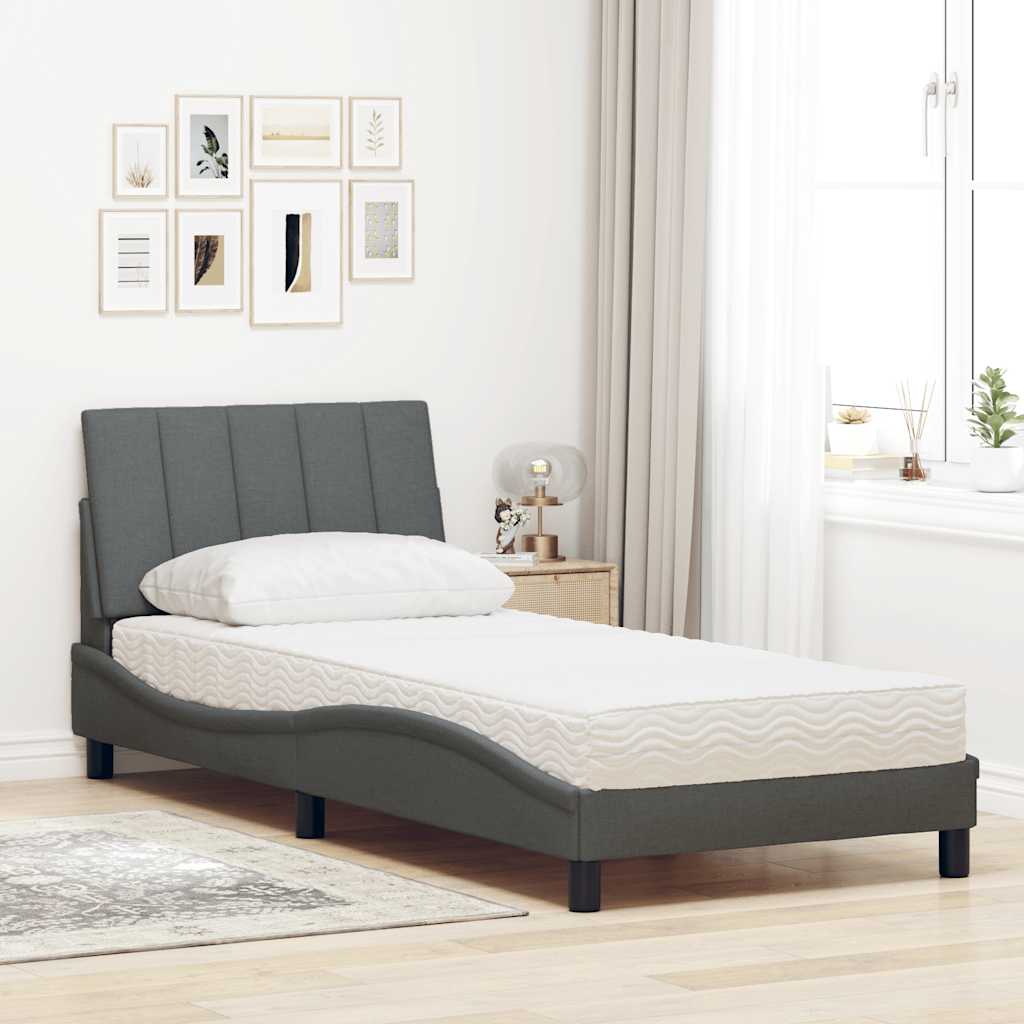 Letto con Materasso Grigio Scuro 90x190 cm in Tessuto