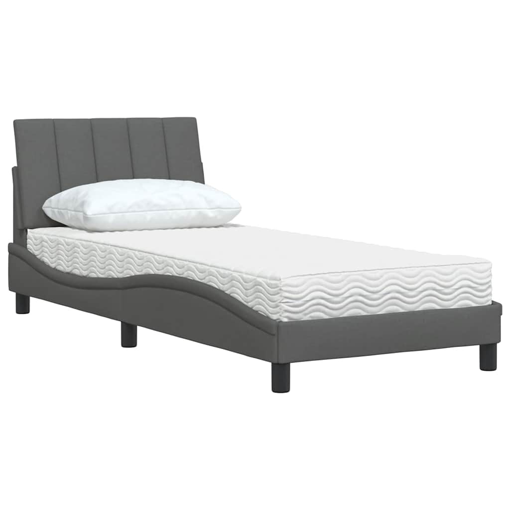 Letto con Materasso Grigio Scuro 90x190 cm in Tessuto