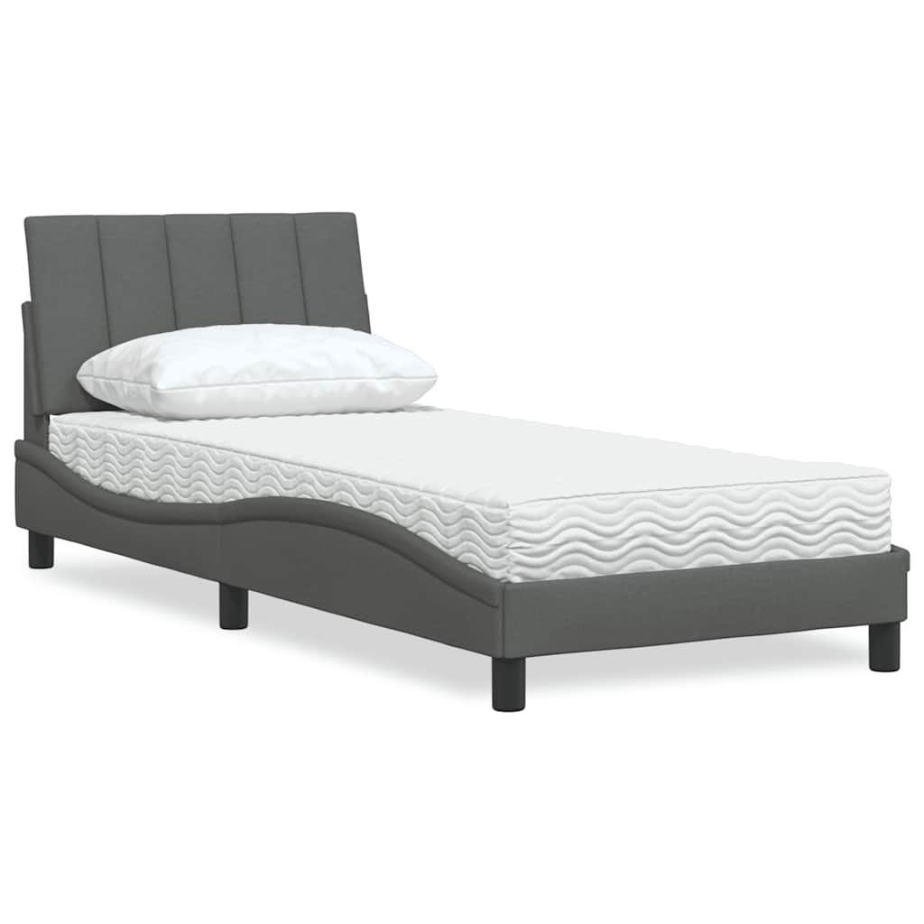 Letto con Materasso Grigio Scuro 90x190 cm in Tessuto