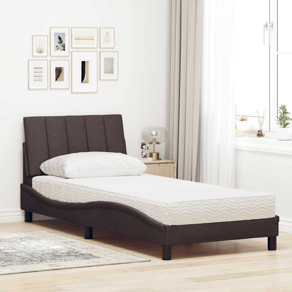 Letto con Materasso Hanko Marrone Scuro 90x190 cm in Tessuto