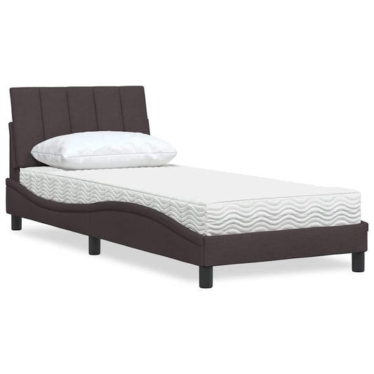 Letto con Materasso Hanko Marrone Scuro 90x190 cm in Tessuto