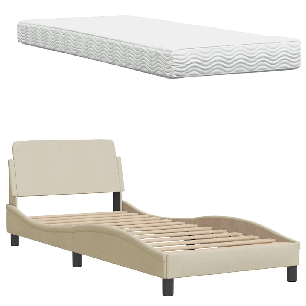 Letto con Materasso Hanko Crema 90x190 cm in Tessuto