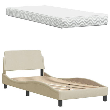 Letto con Materasso Hanko Crema 90x190 cm in Tessuto