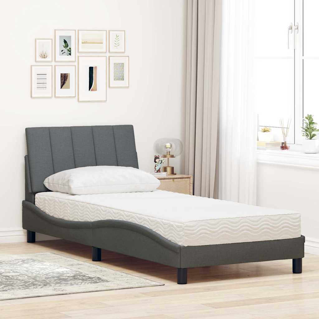 Letto con Materasso Hanko Grigio Scuro 90x200 cm in Tessuto