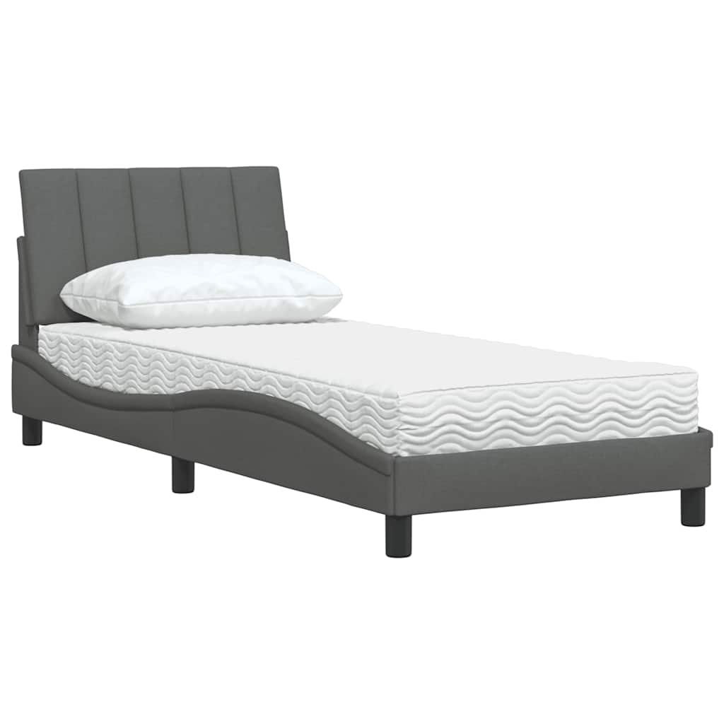 Letto con Materasso Grigio Scuro 90x200 cm in Tessuto