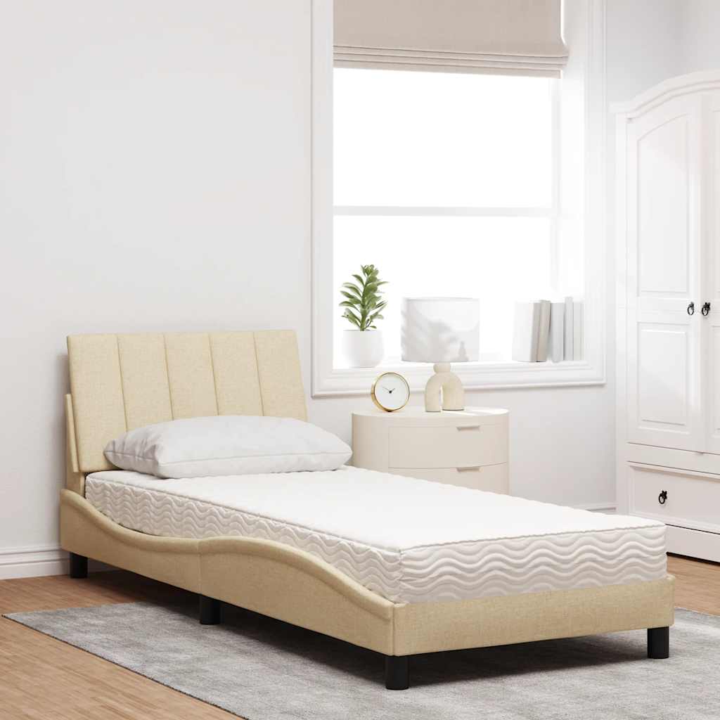 Letto con Materasso Crema 90x200 cm in Tessuto - homemem39