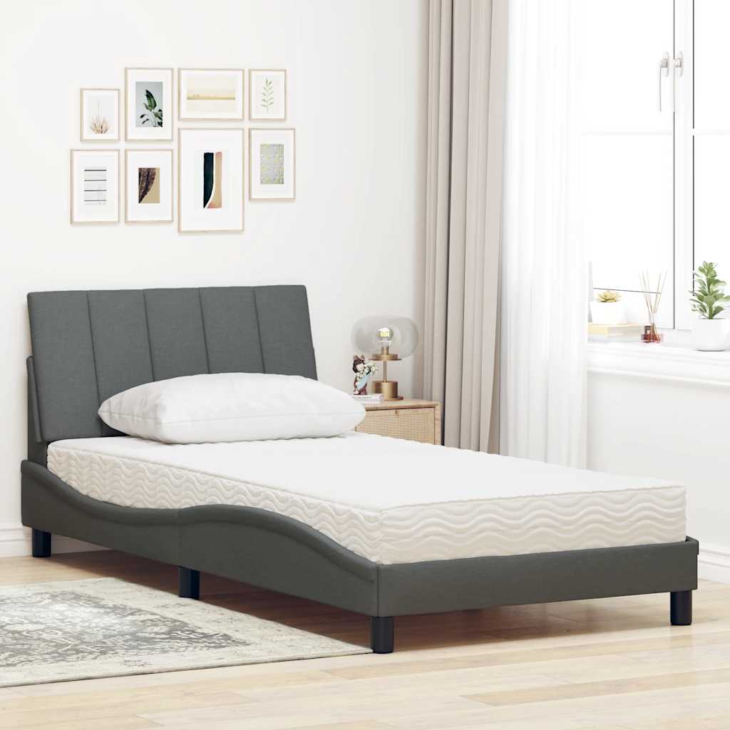 Letto con Materasso Grigio Scuro 100x200 cm in Tessuto - homemem39