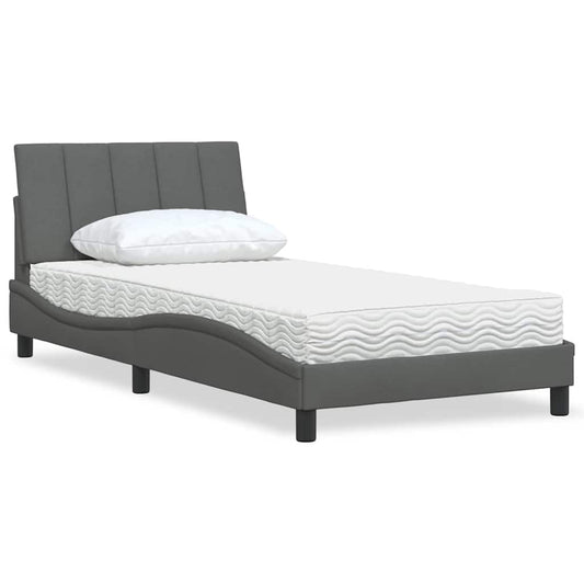 Letto con Materasso Grigio Scuro 100x200 cm in Tessuto - homemem39