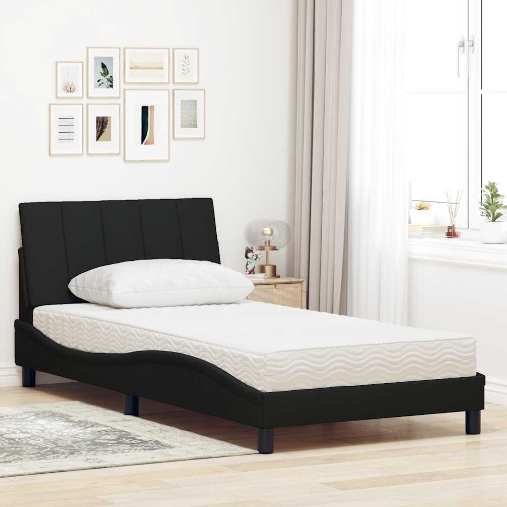 Letto con Materasso Hanko Nero 100x200 cm in Tessuto