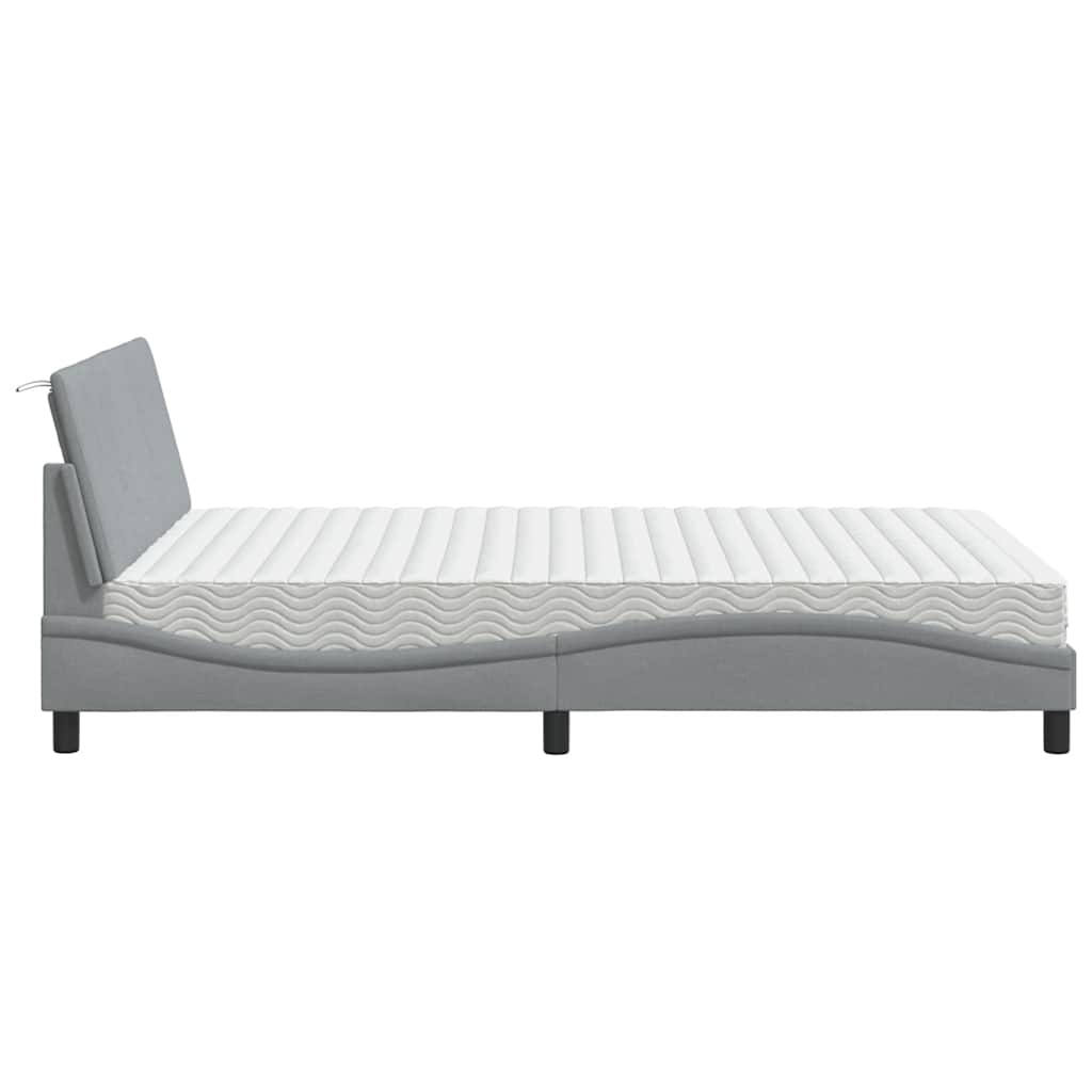 Letto con Materasso Hanko Grigio Chiaro 140x190cm Tessuto