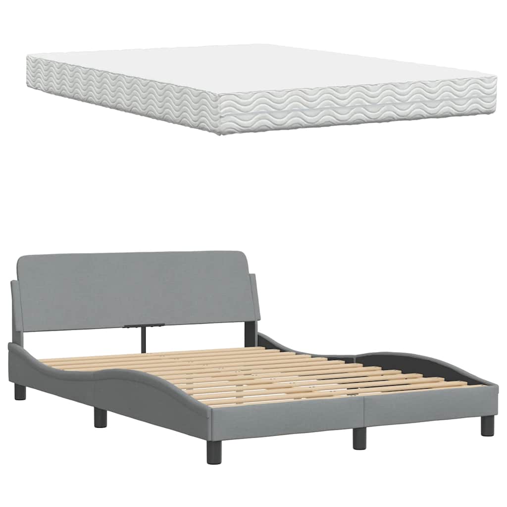 Letto con Materasso Hanko Grigio Chiaro 140x190cm Tessuto