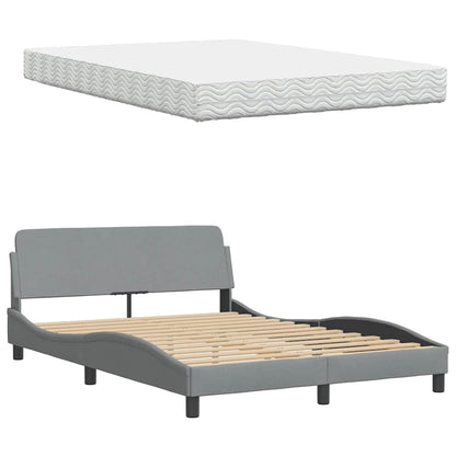 Letto con Materasso Hanko Grigio Chiaro 140x190cm Tessuto