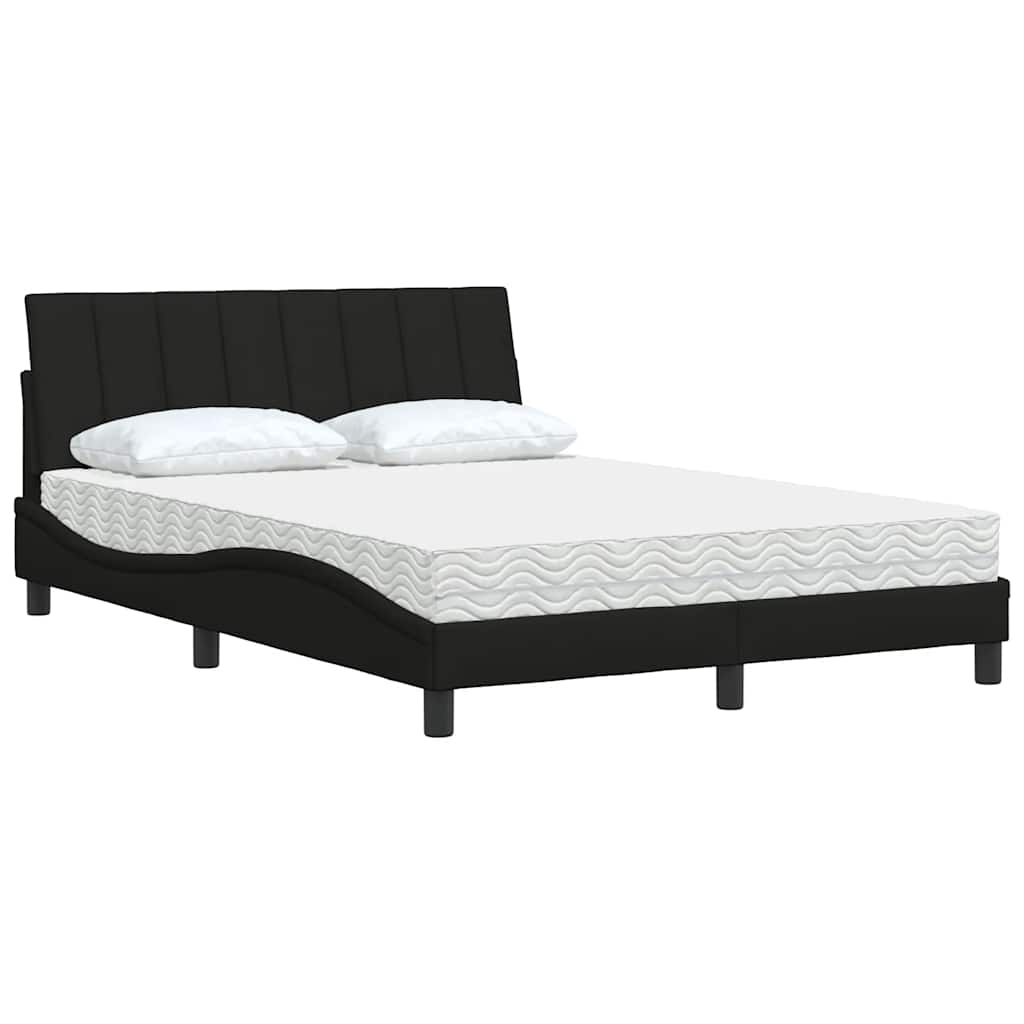 Letto con Materasso Nero 140x190 cm in Tessuto