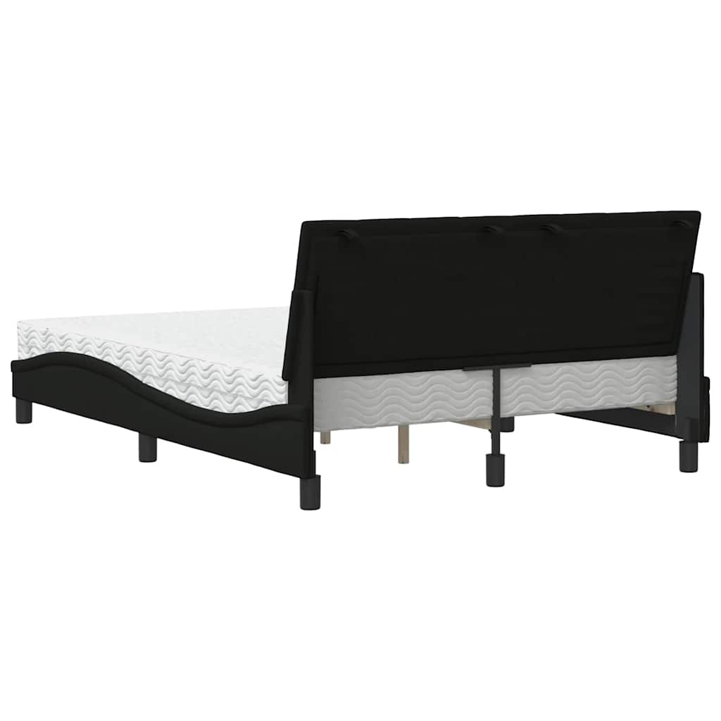 Letto con Materasso Nero 140x190 cm in Tessuto