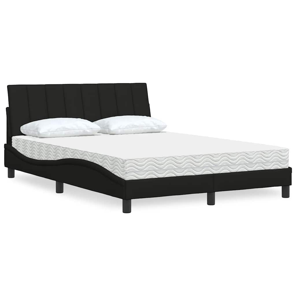 Letto con Materasso Nero 140x190 cm in Tessuto