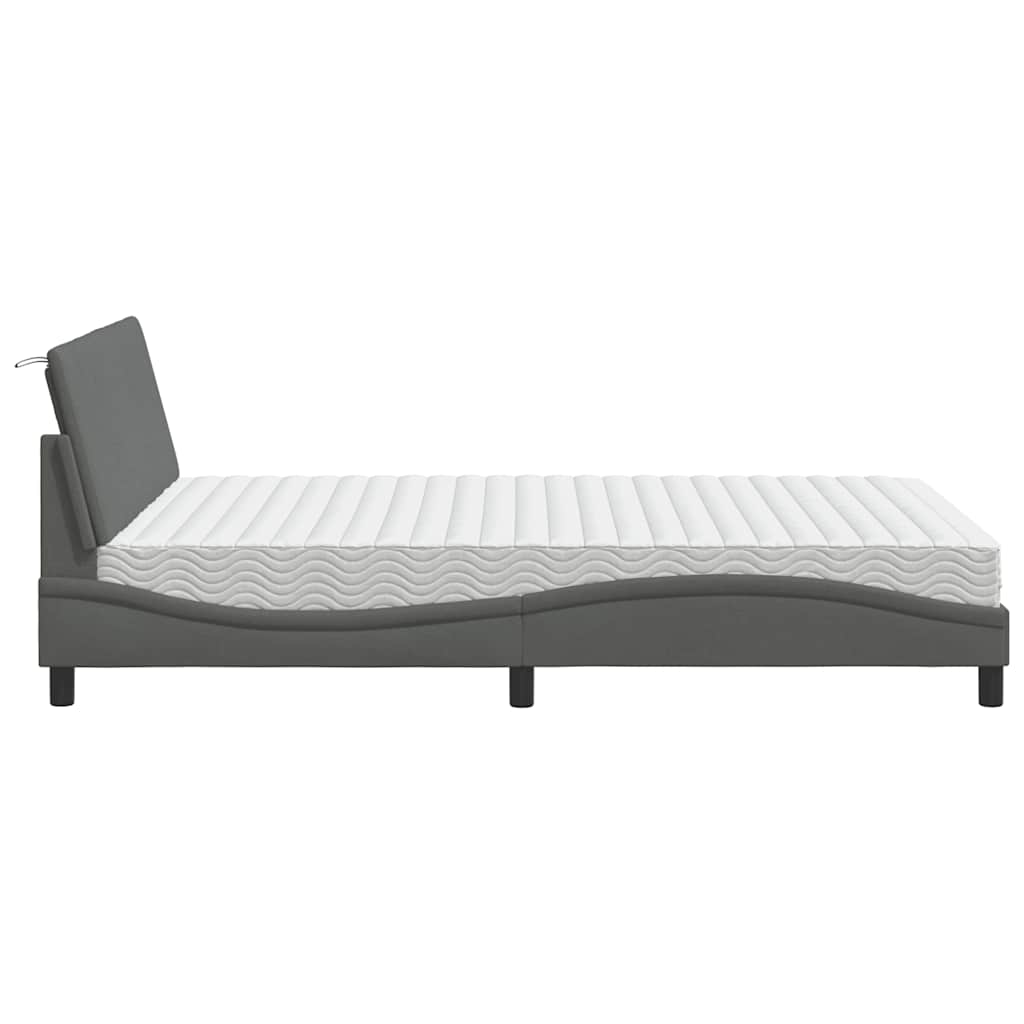 Letto con Materasso Hanko Grigio Scuro 140x200cm Tessuto