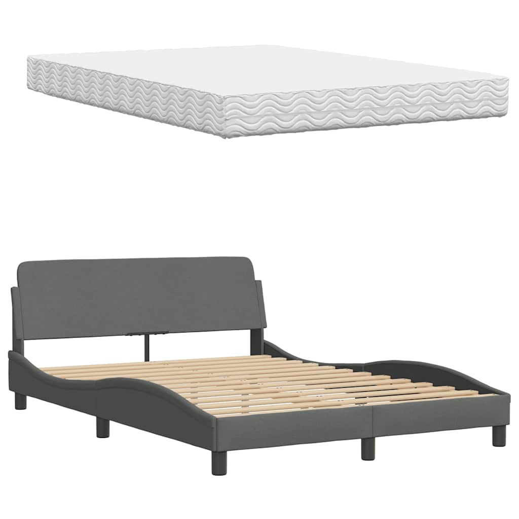 Letto con Materasso Hanko Grigio Scuro 140x200cm Tessuto