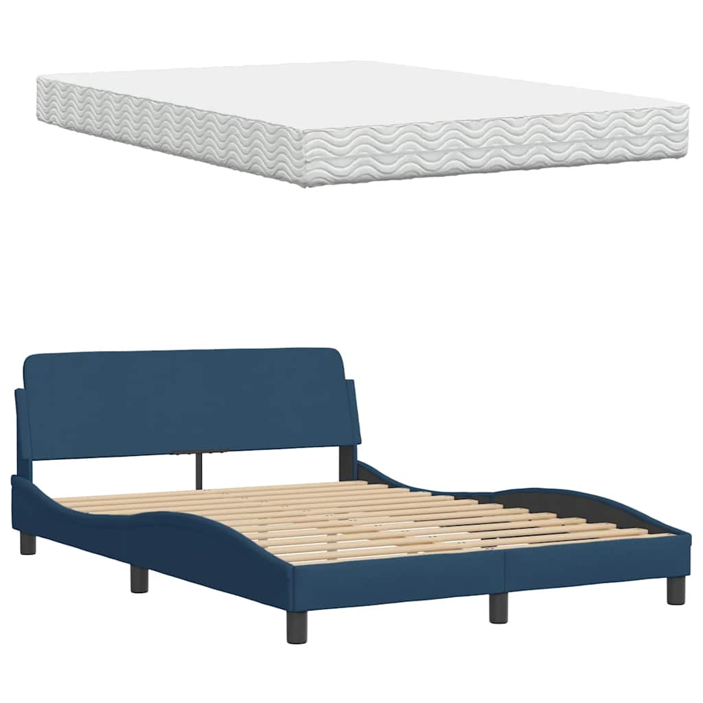 Letto con Materasso Hanko Blu 140x200 cm in Tessuto | homemem39