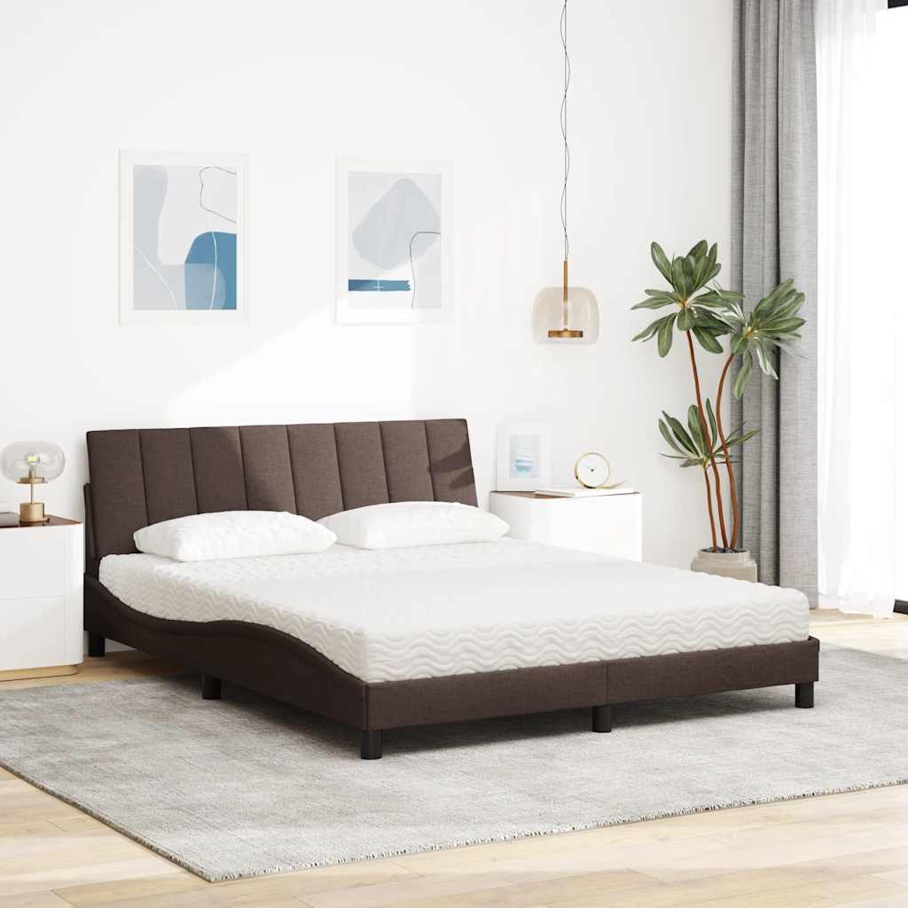 Letto con Materasso Hanko Marrone Scuro 160x200cm Tessuto