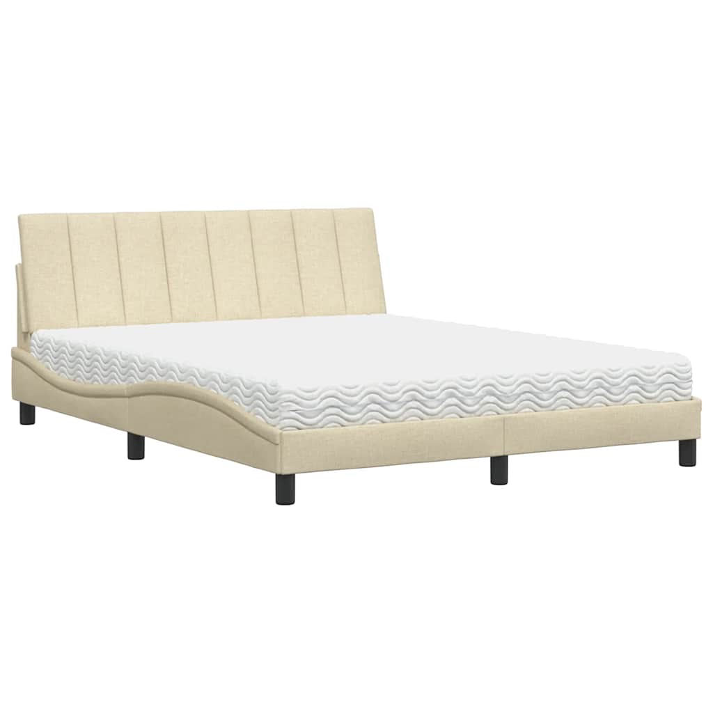 Letto con Materasso Hanko Crema 160x200 cm in Tessuto