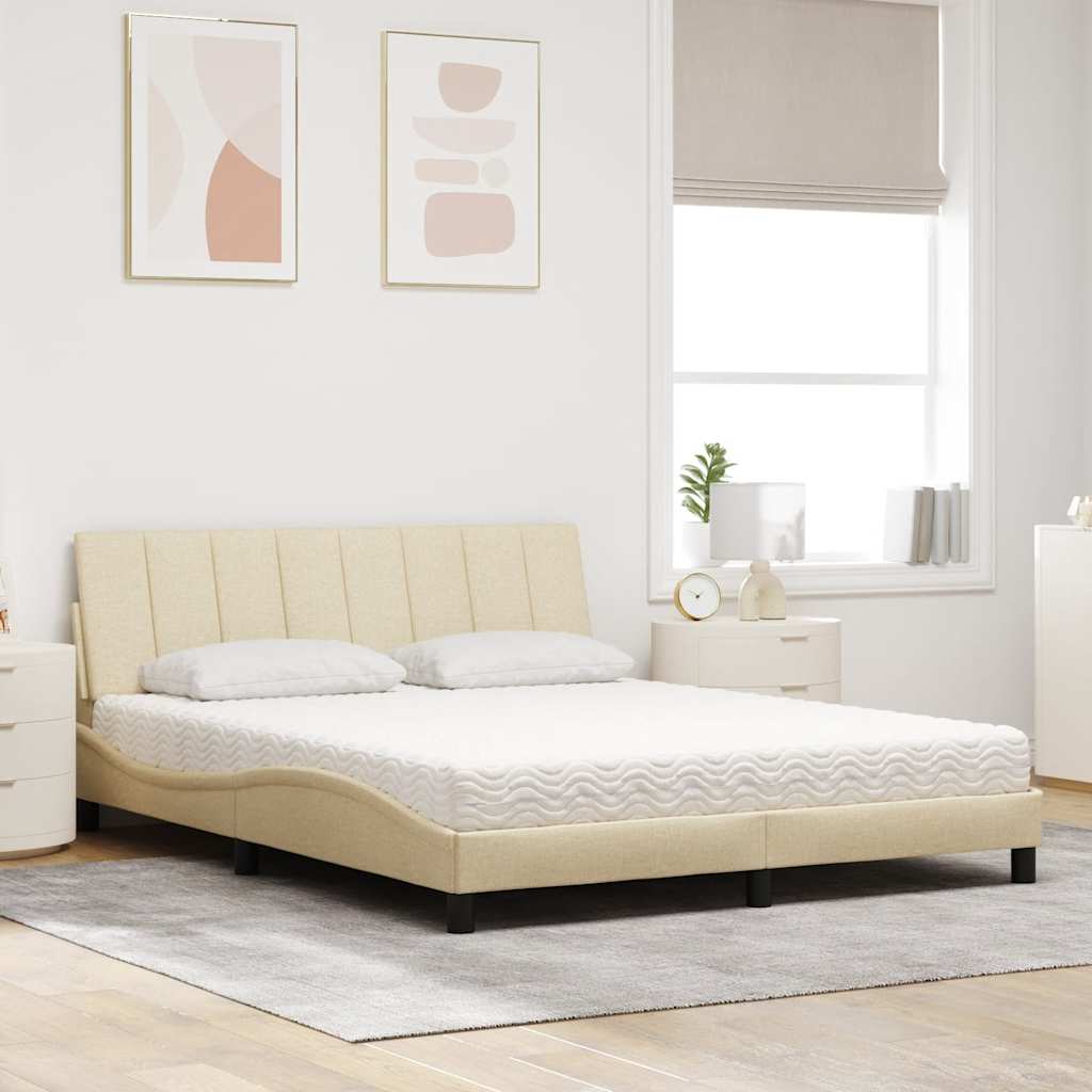 Letto con Materasso Hanko Crema 160x200 cm in Tessuto
