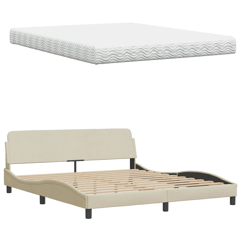 Letto con Materasso Hanko Crema 160x200 cm in Tessuto