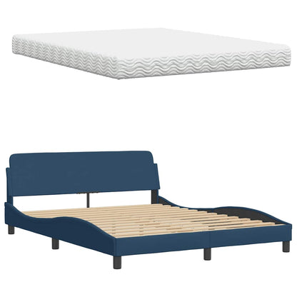 Letto con Materasso Hanko Blu 160x200 cm in Tessuto