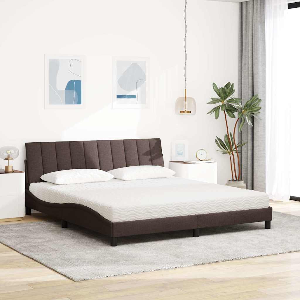 Letto con Materasso Hanko Marrone Scuro 180x200cm Tessuto | homemem39