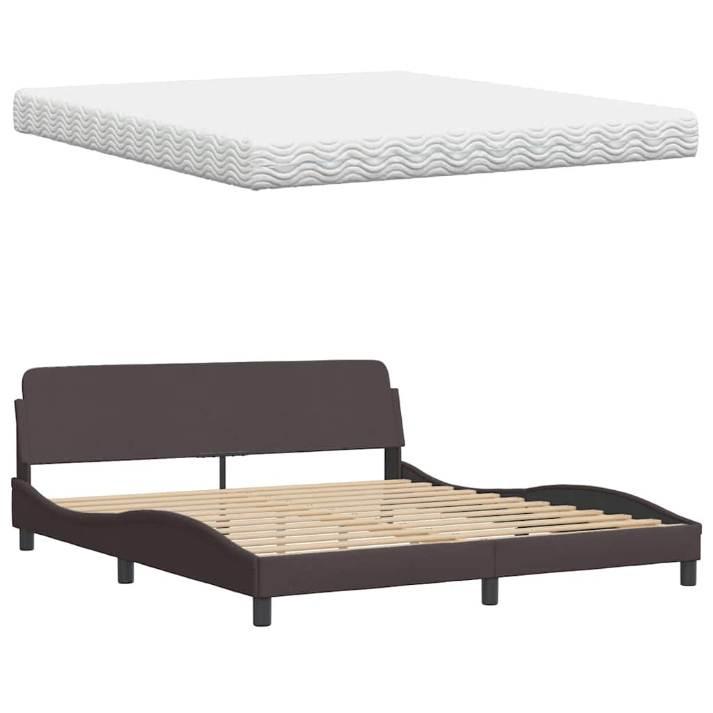 Letto con Materasso Hanko Marrone Scuro 180x200cm Tessuto | homemem39