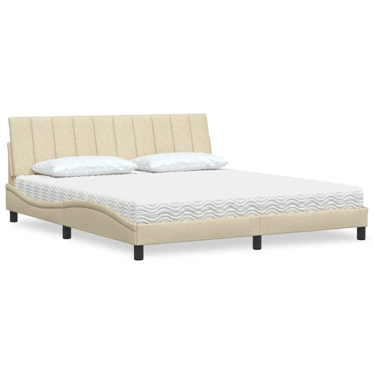Letto con Materasso Hanko Crema 180x200 cm in Tessuto