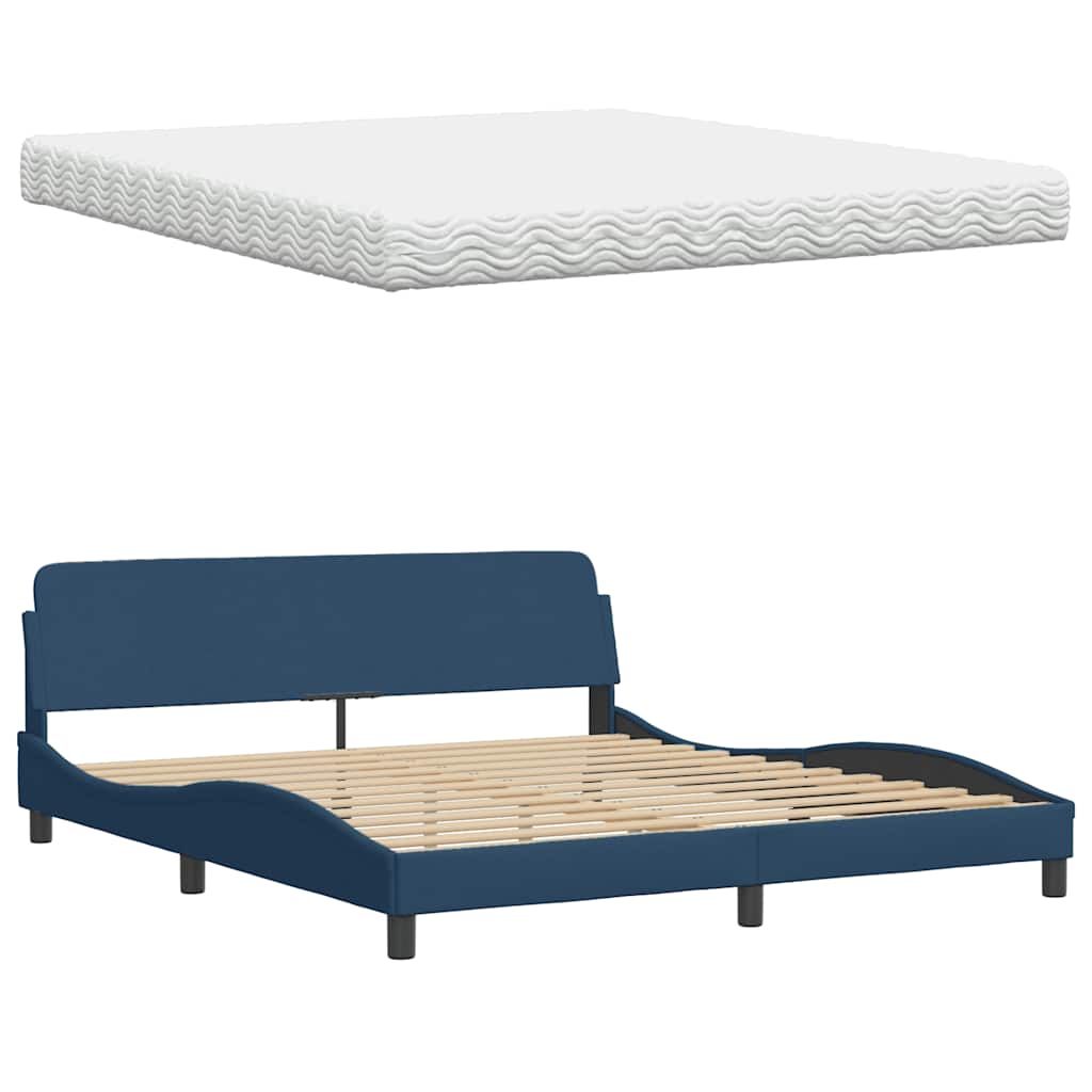 Letto con Materasso Hanko Blu 180x200 cm in Tessuto | homemem39