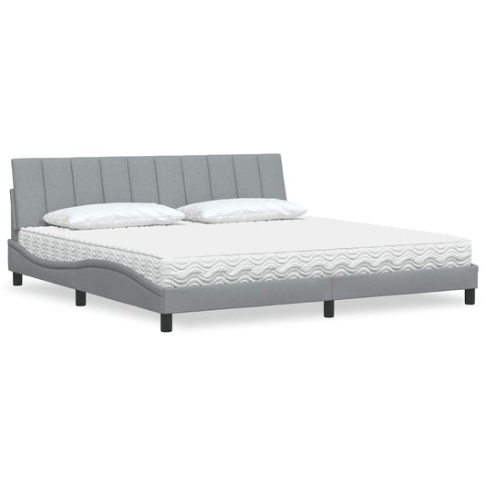 Letto con Materasso Hanko Grigio Chiaro 200x200 cm in Tessuto